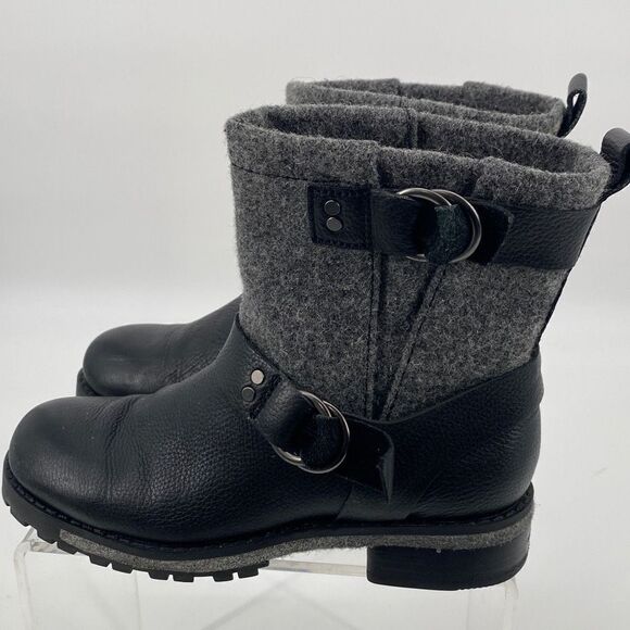 Woolrich Leather Baltimore Harness Wool Booties Double Buckles Lug Sole Grey 6.5 - Picture 3 of 12